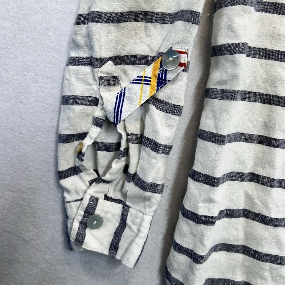 John Mark Linen Floral Embroidered Blouse Size M Blue And White Striped - Picture 4 of 7